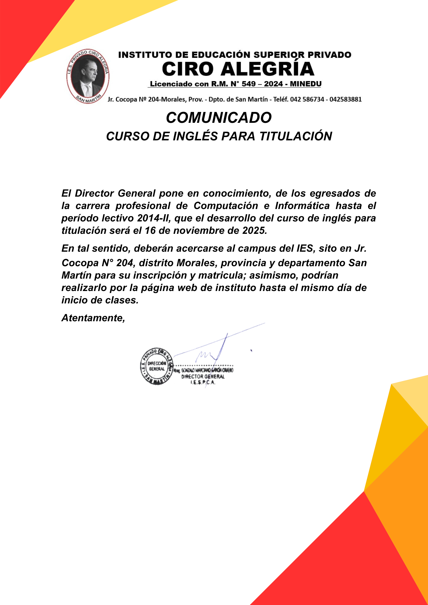 COMUNICADO SIN IMAGEN