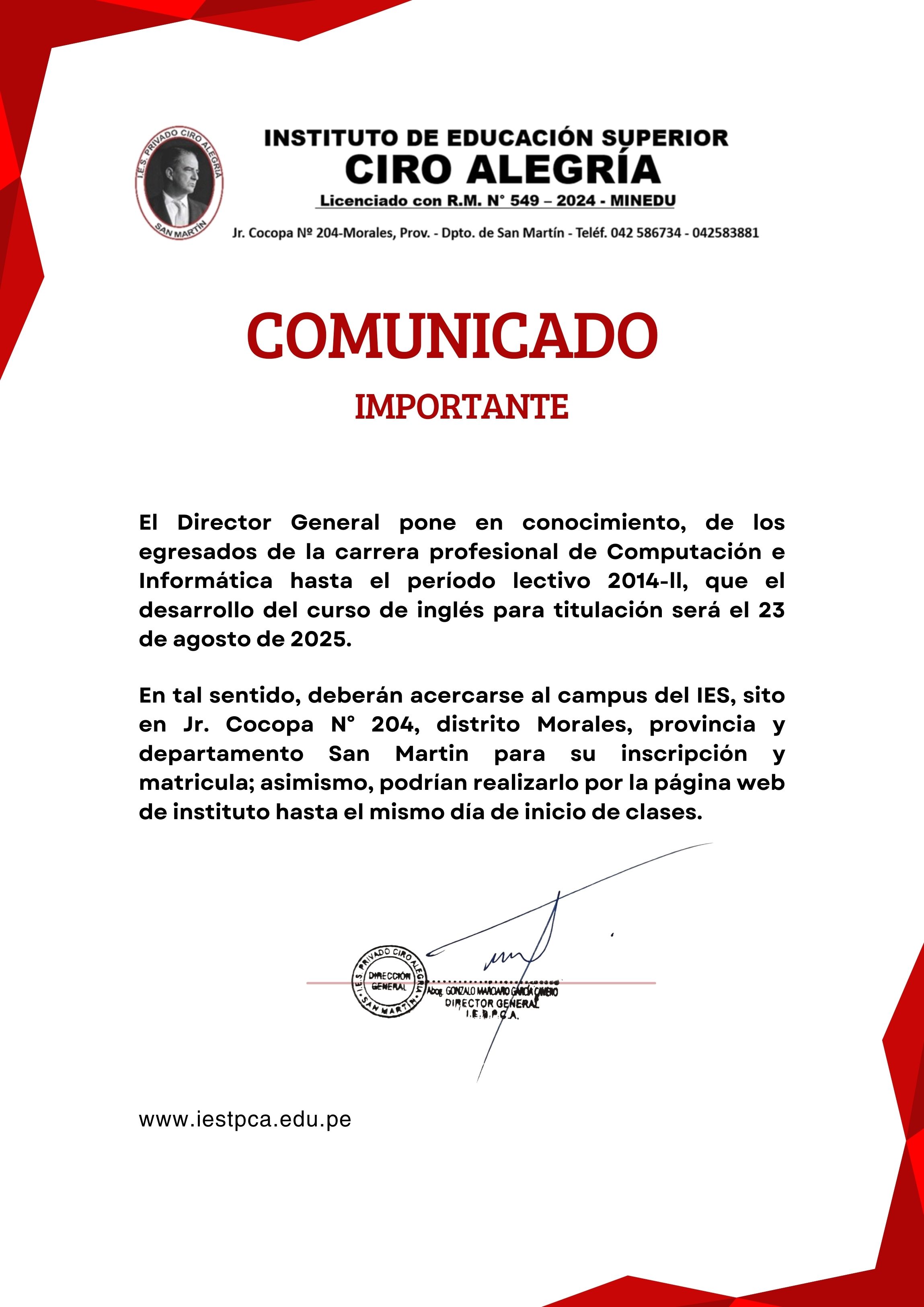 COMUNICADO SIN IMAGEN